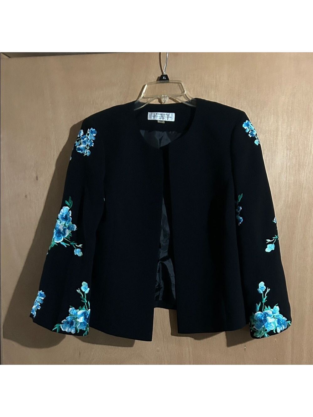 Tahari Floral Embroidered Black Jacket